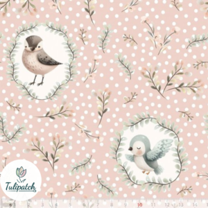 Tela Infantil Pájaros y hojas rosa - Tulipatch